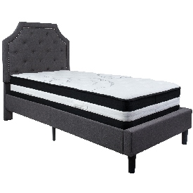 Brighton Twin Size Tufted Upholstered Platform Bed in Dark Gray Fabric with Pocket Spring Mattress, SL-BM-13-GG