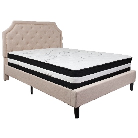 Brighton Queen Size Tufted Upholstered Platform Bed in Beige Fabric with Pocket Spring Mattress, SL-BM-3-GG