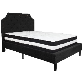 Brighton Full Size Tufted Upholstered Platform Bed in Black Fabric with Pocket Spring Mattress, SL-BM-6-GG