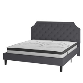 Brighton King Size Tufted Upholstered Platform Bed in Dark Gray Fabric with 10 Inch CertiPUR-US Certified Pocket Spring Mattress, SL-BM10-16-GG Brighton King Size Tufted Upholstered Platform Bed in Dark Gray Fabric with 10 Inch CertiPUR-US Certified Pocket Spring Mattress, SL-BM10-16-GG