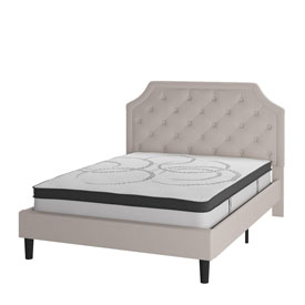 Brighton Queen Size Tufted Upholstered Platform Bed in Beige Fabric with 10 Inch CertiPUR-US Certified Pocket Spring Mattress, SL-BM10-3-GG Brighton Queen Size Tufted Upholstered Platform Bed in Beige Fabric with 10 Inch CertiPUR-US Certified Pocket Spring Mattress, SL-BM10-3-GG