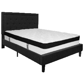 Roxbury Queen Size Tufted Upholstered Platform Bed in Black Fabric with Memory Foam Mattress, SL-BMF-23-GG