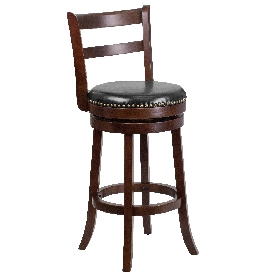 30'' High Cappuccino Wood Barstool with Single Slat Ladder Back and Black LeatherSoft Swivel Seat, TA-16029-CA-GG 30'' High Cappuccino Wood Barstool with Single Slat Ladder Back and Black LeatherSoft Swivel Seat, TA-16029-CA-GG