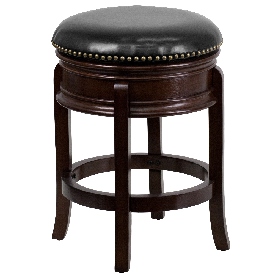24'' High Backless Cappuccino Wood Counter Height Stool with Carved Apron and Black LeatherSoft Swivel Seat, TA-68824-CA-CTR-GG 24'' High Backless Cappuccino Wood Counter Height Stool with Carved Apron and Black LeatherSoft Swivel Seat, TA-68824-CA-CTR-GG