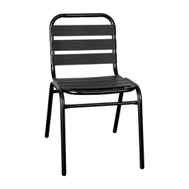Lila Commercial Black Metal Indoor-Outdoor Restaurant Stack Chair with Metal Triple Slat Back, TLH-015C-BK-GG Lila Commercial Black Metal Indoor-Outdoor Restaurant Stack Chair with Metal Triple Slat Back, TLH-015C-BK-GG