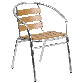 Commercial Aluminum Indoor-Outdoor Restaurant Stack Chair with Triple Slat Faux Teak Back, TLH-017W-GG Commercial Aluminum Indoor-Outdoor Restaurant Stack Chair with Triple Slat Faux Teak Back, TLH-017W-GG