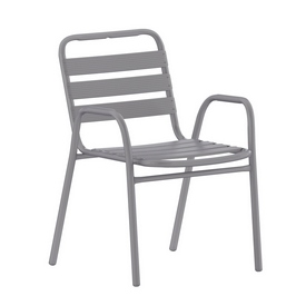 Lila Commercial Silver Metal Indoor-Outdoor Restaurant Stack Chair with Metal Triple Slat Back and Arms, TLH-018C-GG Lila Commercial Silver Metal Indoor-Outdoor Restaurant Stack Chair with Metal Triple Slat Back and Arms, TLH-018C-GG