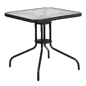 28'' Square Tempered Glass Metal Table with Black Rattan Edging, TLH-073R-BK-GG