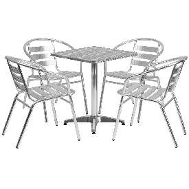 23.5'' Square Aluminum Indoor-Outdoor Table Set with 4 Slat Back Chairs, TLH-ALUM-24SQ-017BCHR4-GG