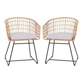 Devon Set of 2 Indoor/Outdoor Patio Boho Club Chairs, Rope with Natural PE Wicker Rattan, Light Gray Cushions and Sled Base, TW-VN015-15-NAT-LGY-GG Devon Set of 2 Indoor/Outdoor Patio Boho Club Chairs, Rope with Natural PE Wicker Rattan, Light Gray Cushions and Sled Base, TW-VN015-15-NAT-LGY-GG