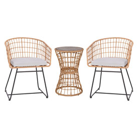 Devon 3-Piece Natural Patio Bistro Set, Indoor/Outdoor Rattan Rope Chairs, Acacia Wood Top Table & Light Gray Seat Cushions, TW-VN01516-NAT-LGY-GG Devon 3-Piece Natural Patio Bistro Set, Indoor/Outdoor Rattan Rope Chairs, Acacia Wood Top Table & Light Gray Seat Cushions, TW-VN01516-NAT-LGY-GG