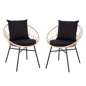 Devon Set of 2 Indoor/Outdoor Modern Papasan Patio Chairs, Rope with Tan Finish PE Wicker Rattan and Black Cushions, TW-VN017-TAN-BK-GG Devon Set of 2 Indoor/Outdoor Modern Papasan Patio Chairs, Rope with Tan Finish PE Wicker Rattan and Black Cushions, TW-VN017-TAN-BK-GG
