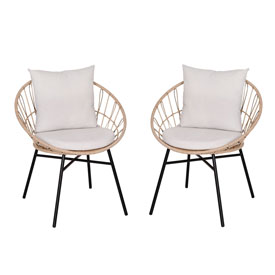 Devon Set of 2 Indoor/Outdoor Modern Papasan Patio Chairs, Rope with Tan Finish PE Wicker Rattan and Light Gray Cushions, TW-VN017-TAN-GG Devon Set of 2 Indoor/Outdoor Modern Papasan Patio Chairs, Rope with Tan Finish PE Wicker Rattan and Light Gray Cushions, TW-VN017-TAN-GG