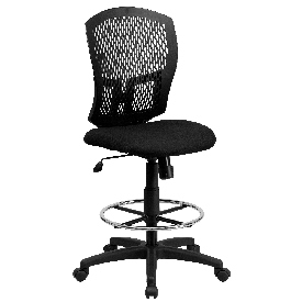 Mid-Back Designer Back Drafting Chair with Fabric Seat, WL-3958SYG-BK-D-GG