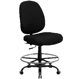 HERCULES Series Big & Tall 400 lb. Rated Black Fabric Ergonomic Drafting Chair with Adjustable Back Height, WL-715MG-BK-D-GG