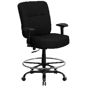 HERCULES Series Big & Tall 400 lb. Rated Black Fabric Rectangular Back Ergonomic Draft Chair with Adjustable Arms, WL-735SYG-BK-AD-GG