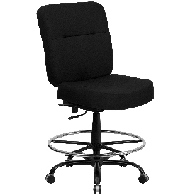 HERCULES Series Big & Tall 400 lb. Rated Black Fabric Ergonomic Drafting Chair with Rectangular Back, WL-735SYG-BK-D-GG