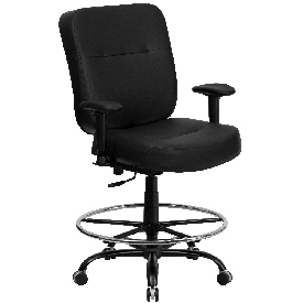 HERCULES Series Big & Tall 400 lb. Rated Black LeatherSoft Ergonomic Drafting Chair with Adjustable Arms, WL-735SYG-BK-LEA-AD-GG