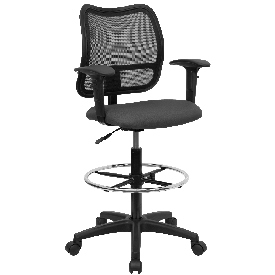 Mid-Back Gray Mesh Drafting Chair with Adjustable Arms, WL-A277-GY-AD-GG