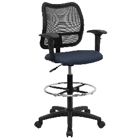 Mid-Back Navy Blue Mesh Drafting Chair with Adjustable Arms, WL-A277-NVY-AD-GG