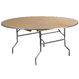 5.5-Foot Round HEAVY DUTY Birchwood Folding Banquet Table with METAL Edges, XA-66-BIRCH-M-GG