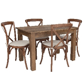 46" x 30" Antique Rustic Farm Table Set with 4 Cross Back Chairs and Cushions, XA-FARM-17-GG