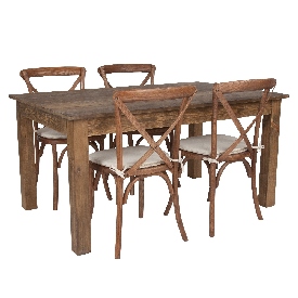 60" x 38" Antique Rustic Farm Table Set with 4 Cross Back Chairs and Cushions, XA-FARM-18-GG