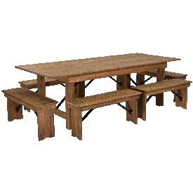 HERCULES Series 8' x 40'' Antique Rustic Folding Farm Table and Six Bench Set, XA-FARM-3-GG