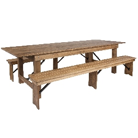 HERCULES Series 9' x 40'' Antique Rustic Folding Farm Table and Two Bench Set, XA-FARM-6-GG