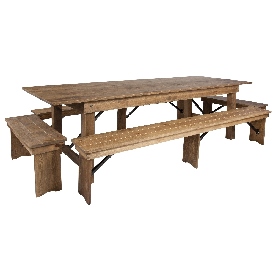 HERCULES Series 9' x 40'' Antique Rustic Folding Farm Table and Four Bench Set, XA-FARM-7-GG