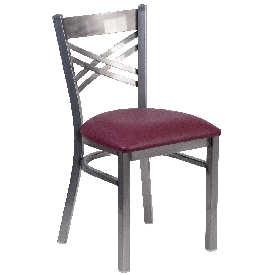 HERCULES Series Clear Coated ''X'' Back Metal Restaurant Chair - Burgundy Vinyl Seat, XU-6FOB-CLR-BURV-GG