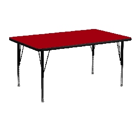 24''W x 48''L Rectangular Red Thermal Laminate Activity Table - Height Adjustable Short Legs, XU-A2448-REC-RED-T-P-GG