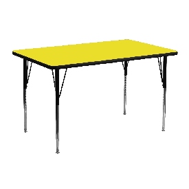 24''W x 48''L Rectangular Yellow HP Laminate Activity Table - Standard Height Adjustable Legs, XU-A2448-REC-YEL-H-A-GG