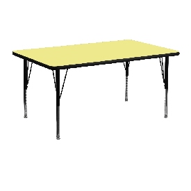24''W x 48''L Rectangular Yellow Thermal Laminate Activity Table - Height Adjustable Short Legs, XU-A2448-REC-YEL-T-P-GG