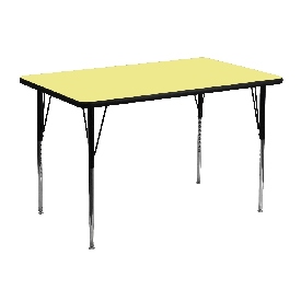 30''W x 48''L Rectangular Yellow Thermal Laminate Activity Table - Standard Height Adjustable Legs, XU-A3048-REC-YEL-T-A-GG