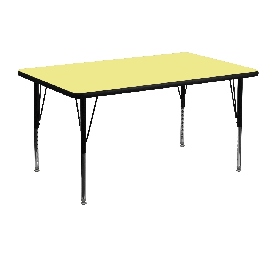 30''W x 48''L Rectangular Yellow Thermal Laminate Activity Table - Height Adjustable Short Legs, XU-A3048-REC-YEL-T-P-GG