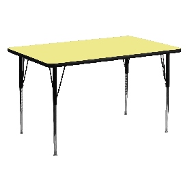 30''W x 60''L Rectangular Yellow Thermal Laminate Activity Table - Standard Height Adjustable Legs, XU-A3060-REC-YEL-T-A-GG