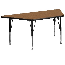 29.5''W x 57.25''L Trapezoid Oak Thermal Laminate Activity Table - Height Adjustable Short Legs, XU-A3060-TRAP-OAK-T-P-GG