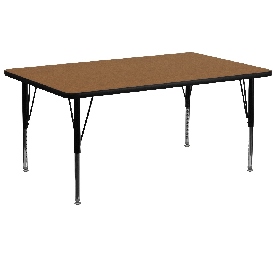 30''W x 72''L Rectangular Oak Thermal Laminate Activity Table - Height Adjustable Short Legs, XU-A3072-REC-OAK-T-P-GG