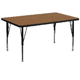 36''W x 72''L Rectangular Oak Thermal Laminate Activity Table - Height Adjustable Short Legs, XU-A3672-REC-OAK-T-P-GG