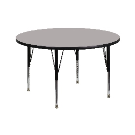 42'' Round Grey HP Laminate Activity Table - Height Adjustable Short Legs, XU-A42-RND-GY-H-P-GG