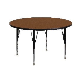 42'' Round Oak HP Laminate Activity Table - Height Adjustable Short Legs, XU-A42-RND-OAK-H-P-GG