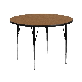 42'' Round Oak Thermal Laminate Activity Table - Standard Height Adjustable Legs, XU-A42-RND-OAK-T-A-GG