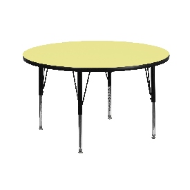 42'' Round Yellow Thermal Laminate Activity Table - Height Adjustable Short Legs, XU-A42-RND-YEL-T-P-GG