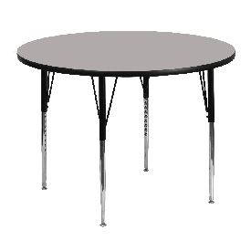 Wren 48'' Round Grey HP Laminate Activity Table - Standard Height Adjustable Legs, XU-A48-RND-GY-H-A-GG