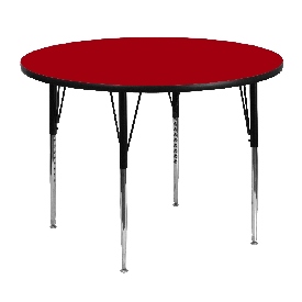 48'' Round Red Thermal Laminate Activity Table - Standard Height Adjustable Legs, XU-A48-RND-RED-T-A-GG