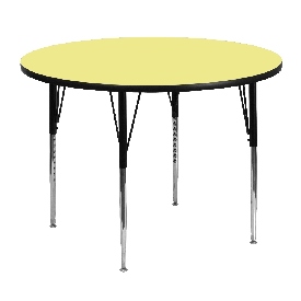48'' Round Yellow Thermal Laminate Activity Table - Standard Height Adjustable Legs, XU-A48-RND-YEL-T-A-GG