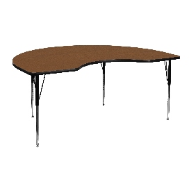 48''W x 72''L Kidney Oak HP Laminate Activity Table - Standard Height Adjustable Legs, XU-A4872-KIDNY-OAK-H-A-GG