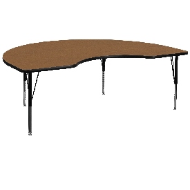 48''W x 72''L Kidney Oak Thermal Laminate Activity Table - Height Adjustable Short Legs, XU-A4872-KIDNY-OAK-T-P-GG