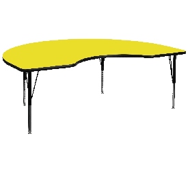 48''W x 72''L Kidney Yellow HP Laminate Activity Table - Height Adjustable Short Legs, XU-A4872-KIDNY-YEL-H-P-GG